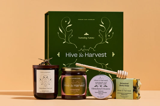 Hinterland Ritual Gift Set by Hive & Harvest, Sunshine Coast Hinterland honey, candle  & body care gift box.