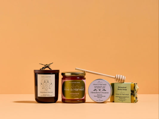 Hinterland Ritual Gift Set by Hive & Harvest, Sunshine Coast Hinterland honey, candle  & body care gift box.